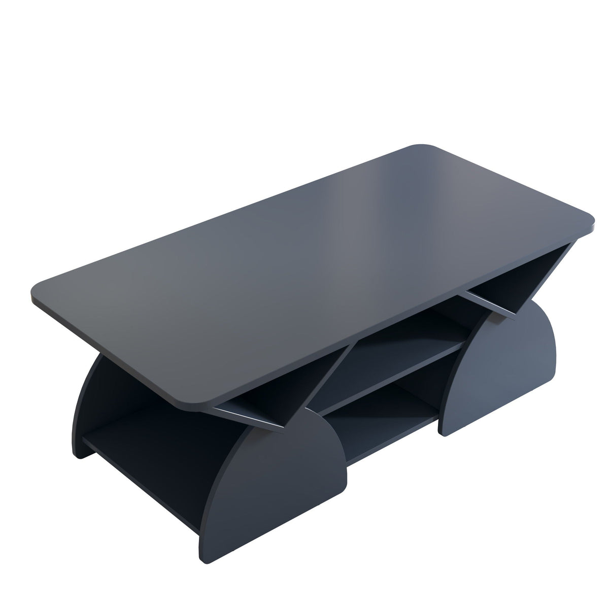 Geometric Engineered Coffee Table with Open Shelves blue-gray finish by HouseOfZazla on Tampa Home & Garden Store