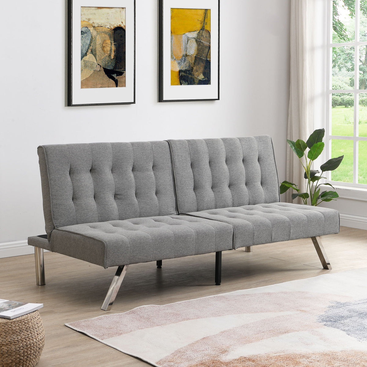 Modern Sofa Bed With Wood Frame and Steel Legs