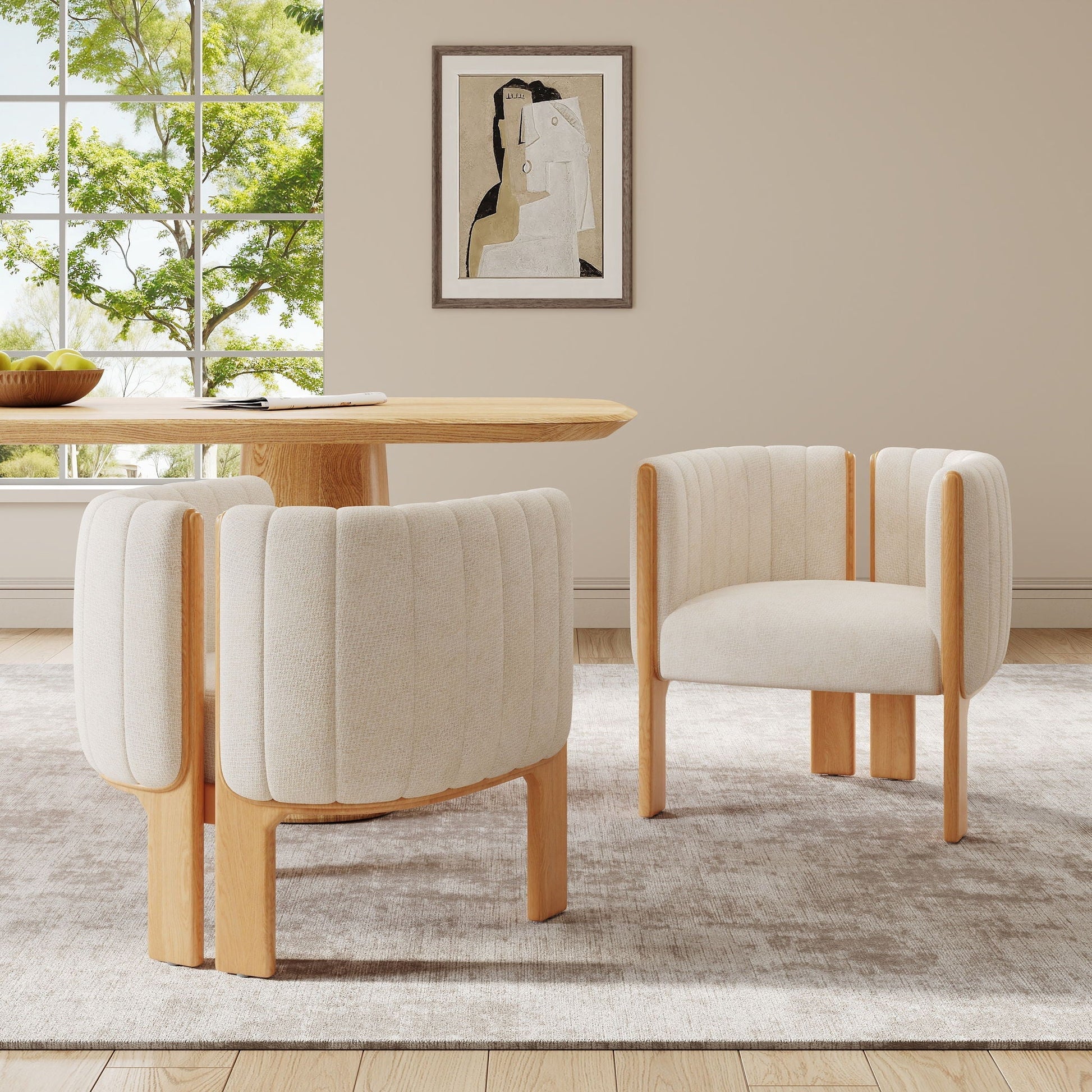 Comfort Seating Dining Chair Set by HouseOfZazla with cream fabric and wood legs on Tampa Home & Garden Store