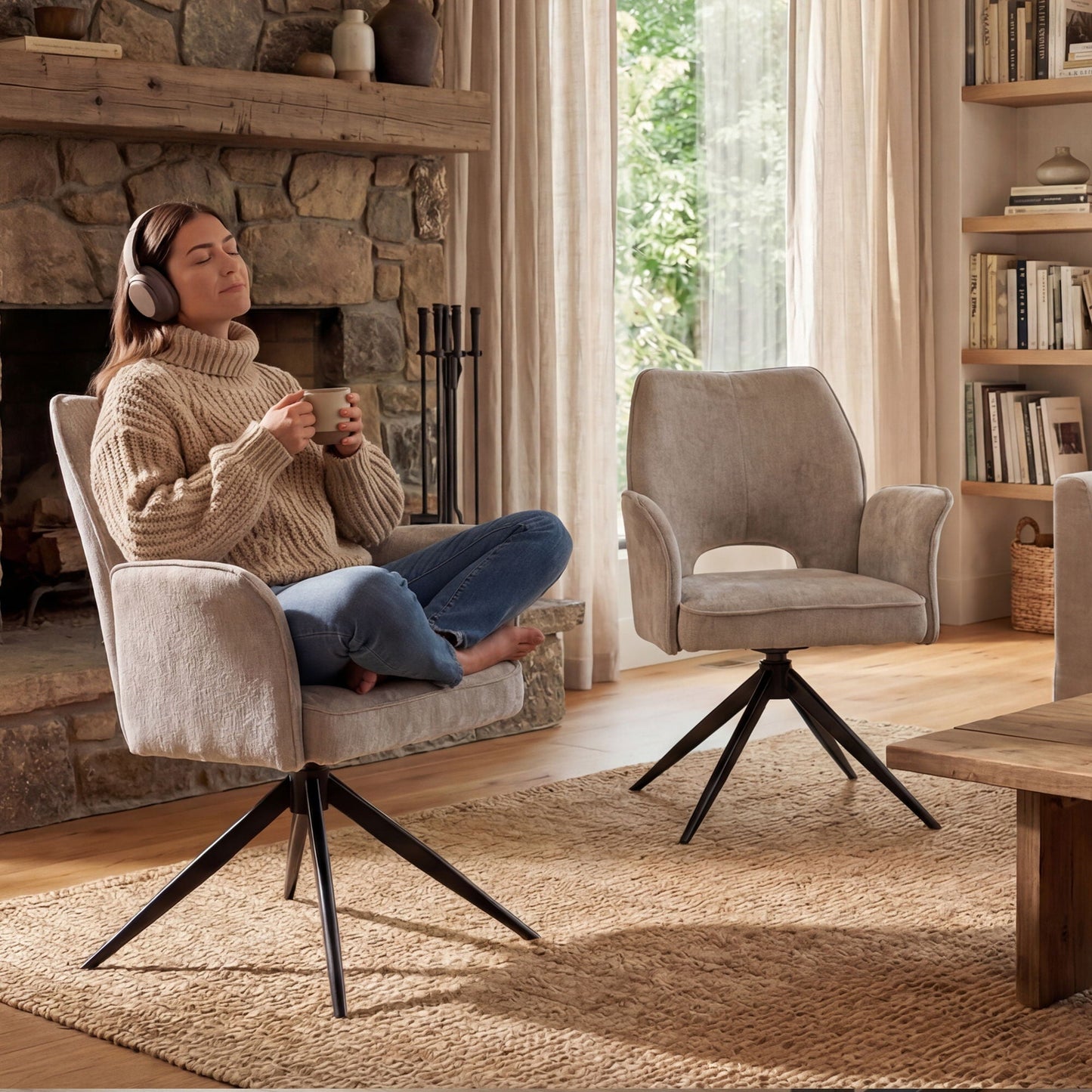 Gray Swivel Dining Chairs With a Soft Cushion Set