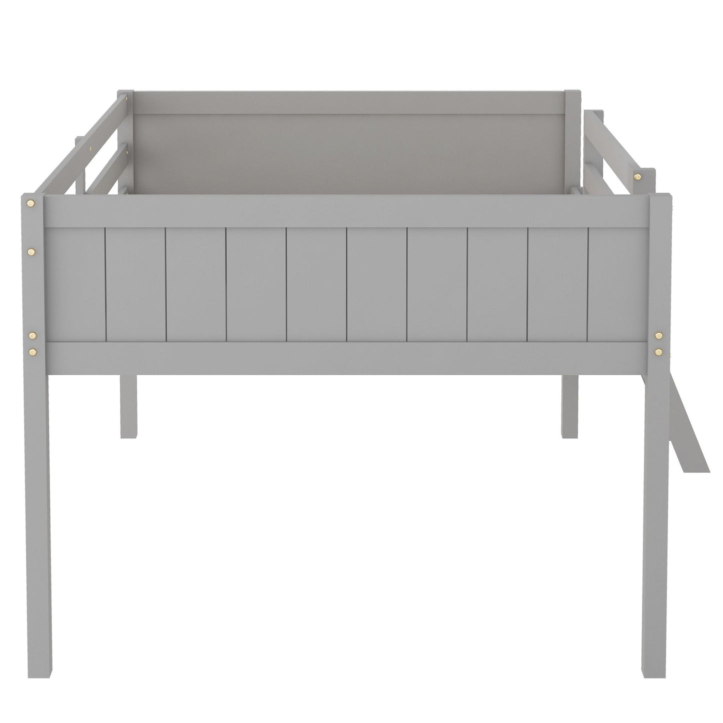 Low loft bed with adjustable ladder in gray finish, slatted front panel on Tampa Home & Garden Store