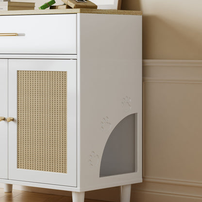 Cat litter box enclosure with scratch pad in white and light brown wood cabinet on Tampa Home & Garden Store