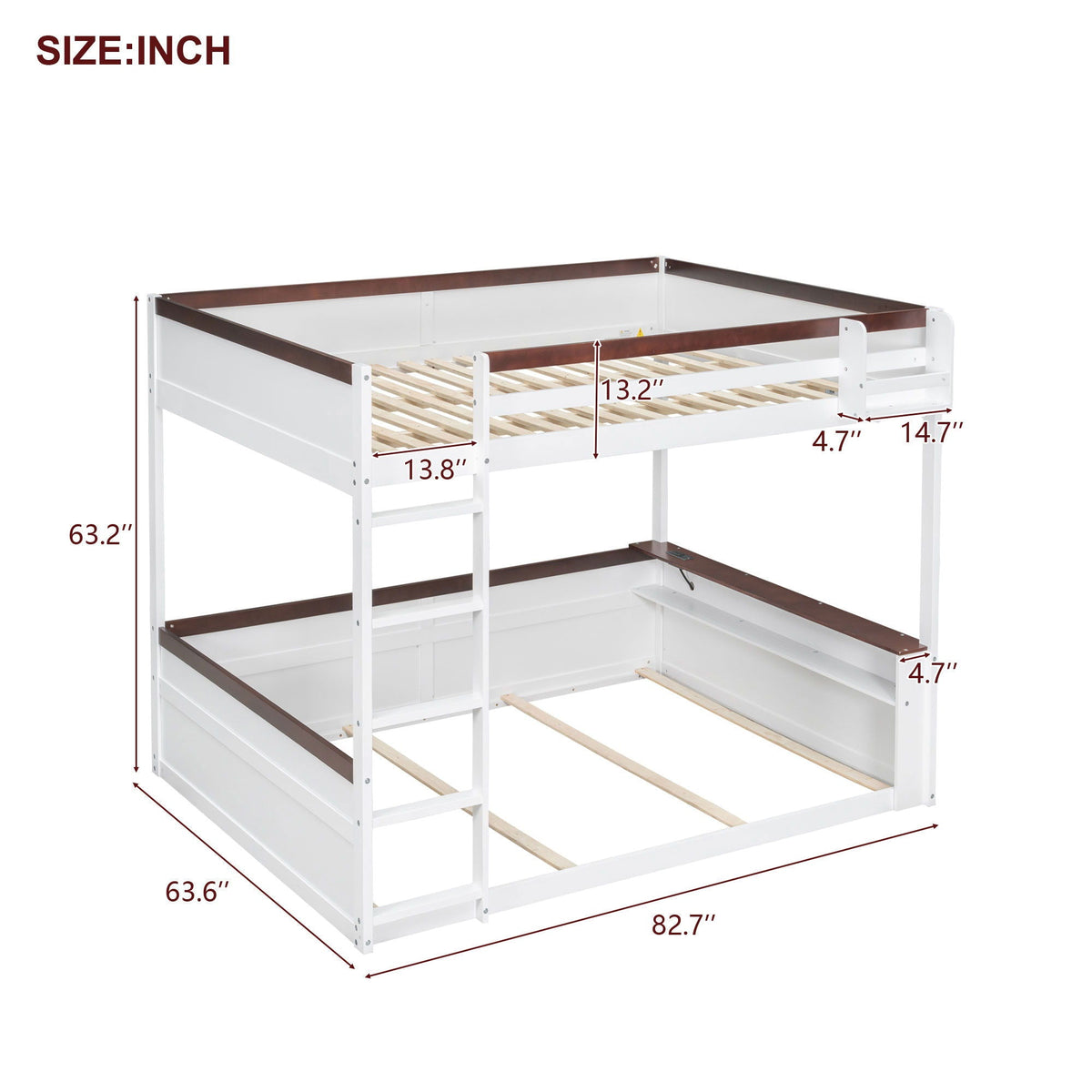 Bunk bed frame by HouseOfZazla white with brown rail accents ladder and slatted beds on Tampa Home & Garden Store