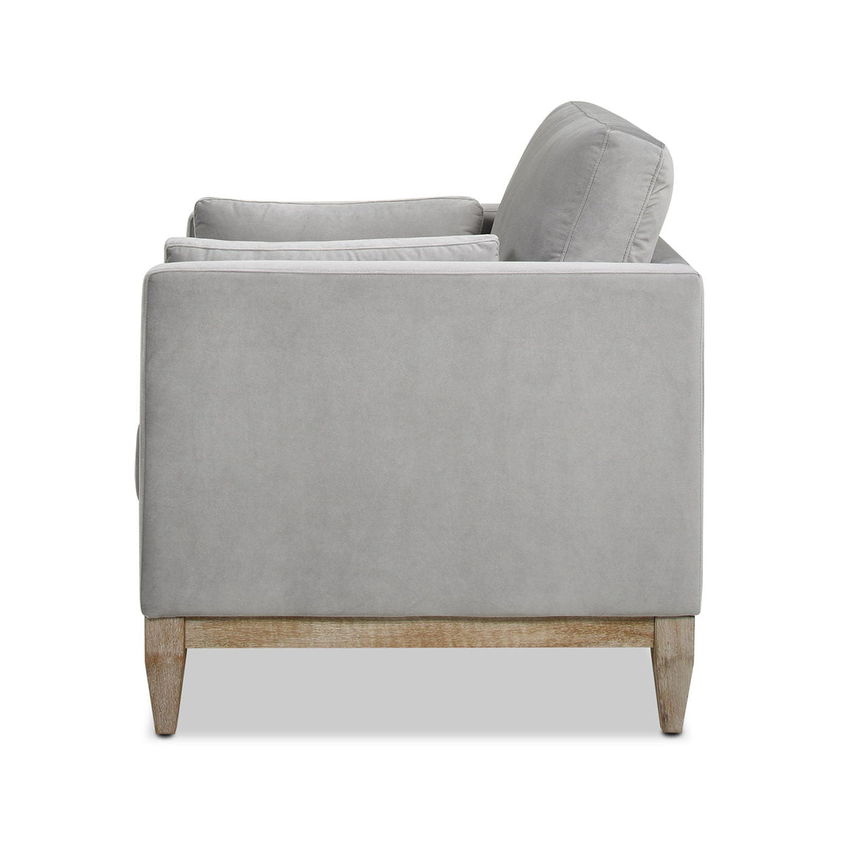 Arm chair by HouseOfZazla in light gray upholstery with reversible cushions and wooden legs on Tampa Home & Garden Store