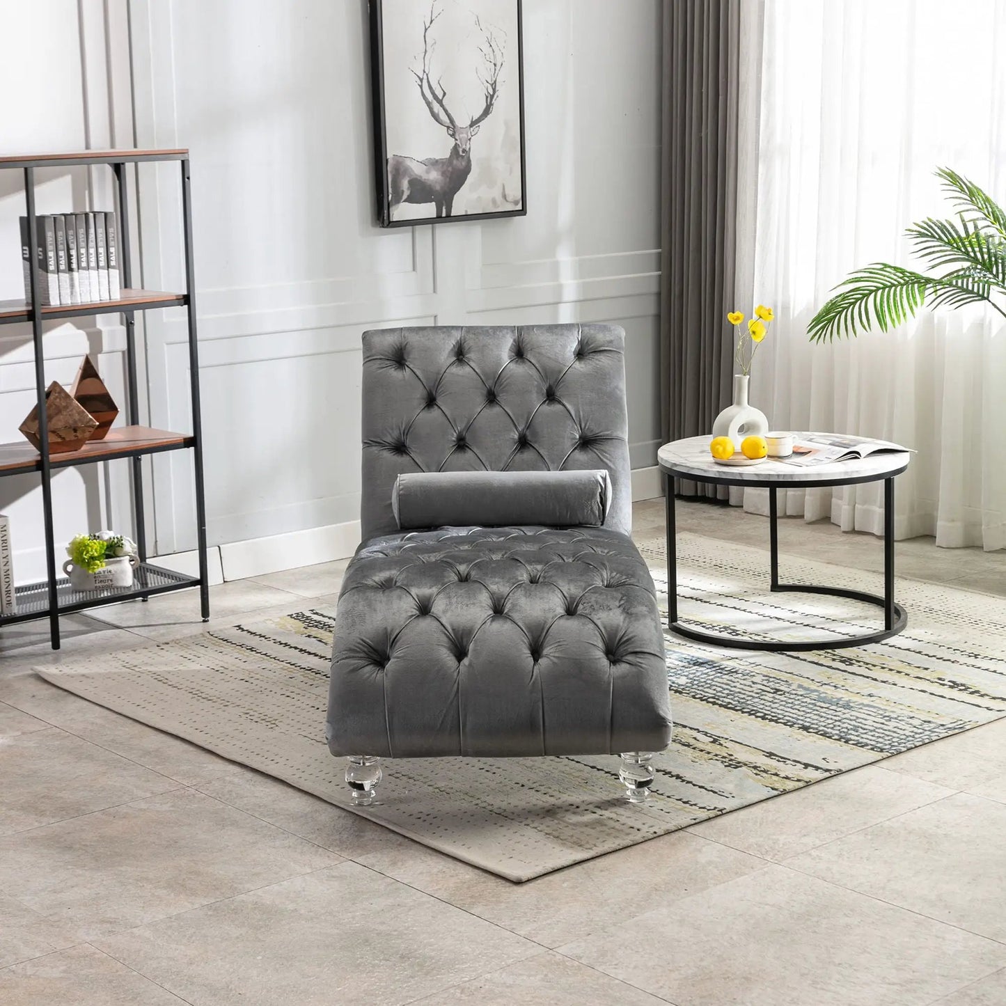 Indoor Chaise Lounge With Button Tufted Pillow