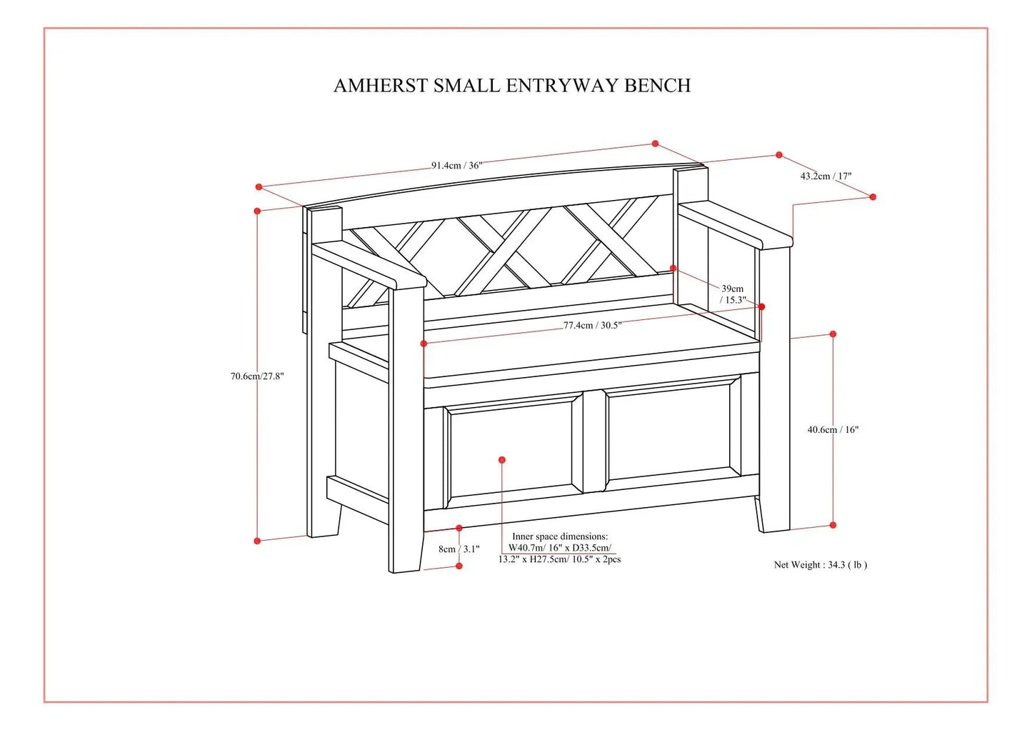 Amherst Small Transitional Entryway Storage Bench