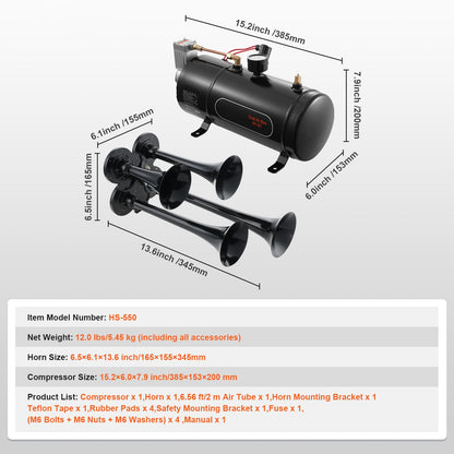 Train horns kit by HouseOfZazla, 4-trumpet, black compressor tank for pickup trucks 150dB on Tampa Home & Garden Store