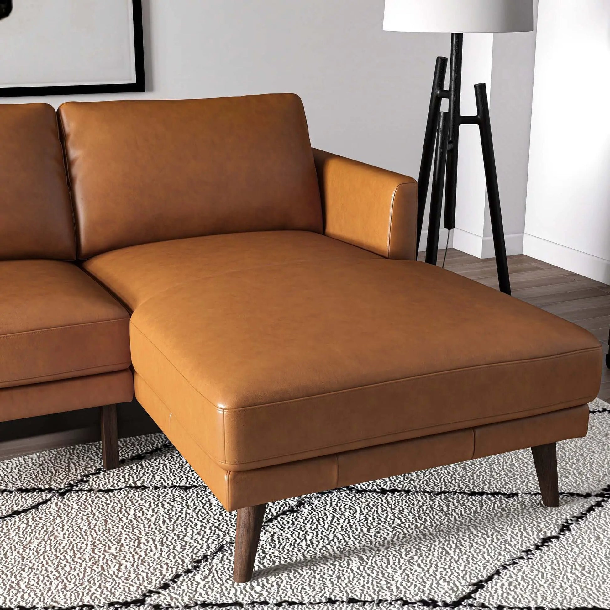Lore L-shaped sectional in tan leather with dark wood legs by Unique Piece Furniture on Tampa Home & Garden Store