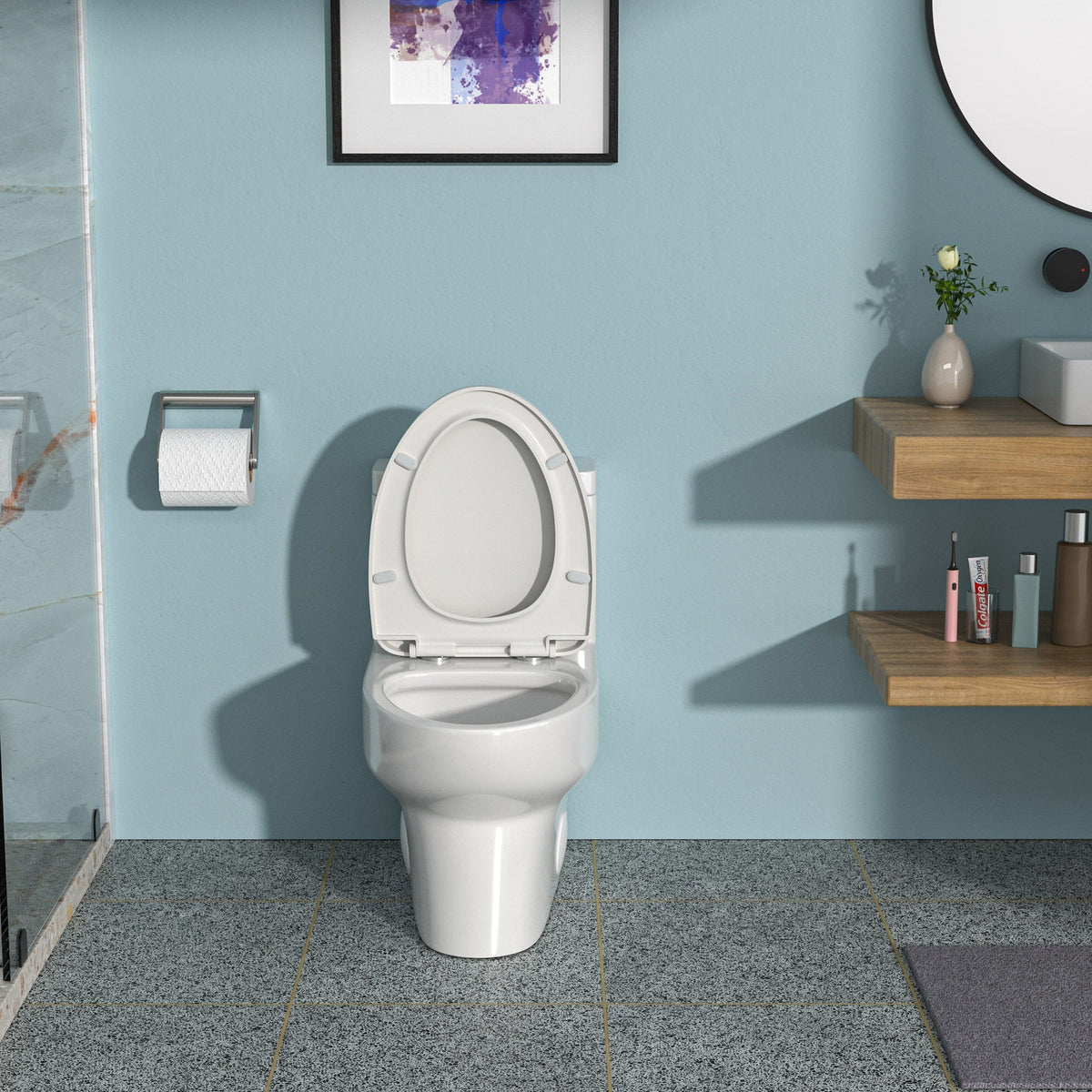 White modern ceramic one-piece toilet by HouseOfZazla with dual-flush and soft-close seat on Tampa Home & Garden Store