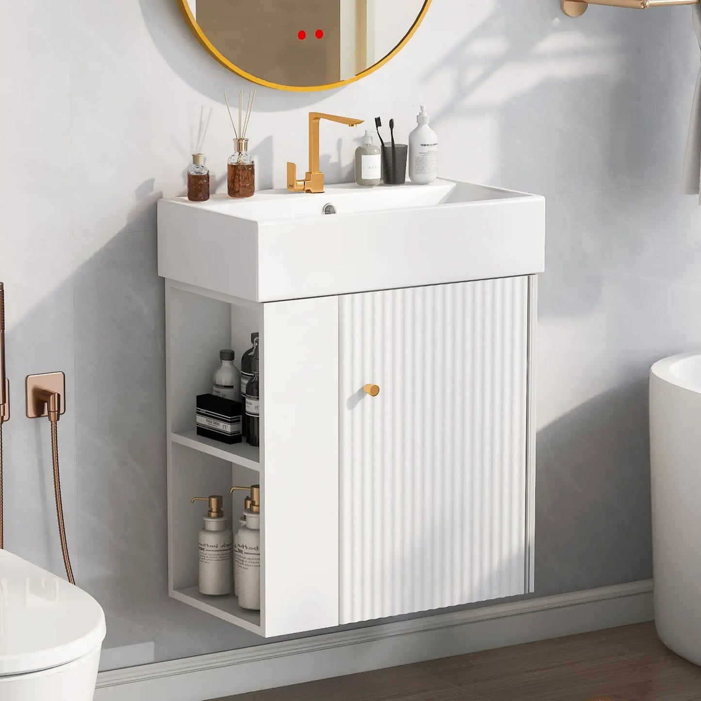 Compact Modern Floating Vanity with Ceramic Basin