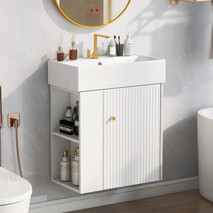 Compact Modern Floating Vanity with Ceramic Basin