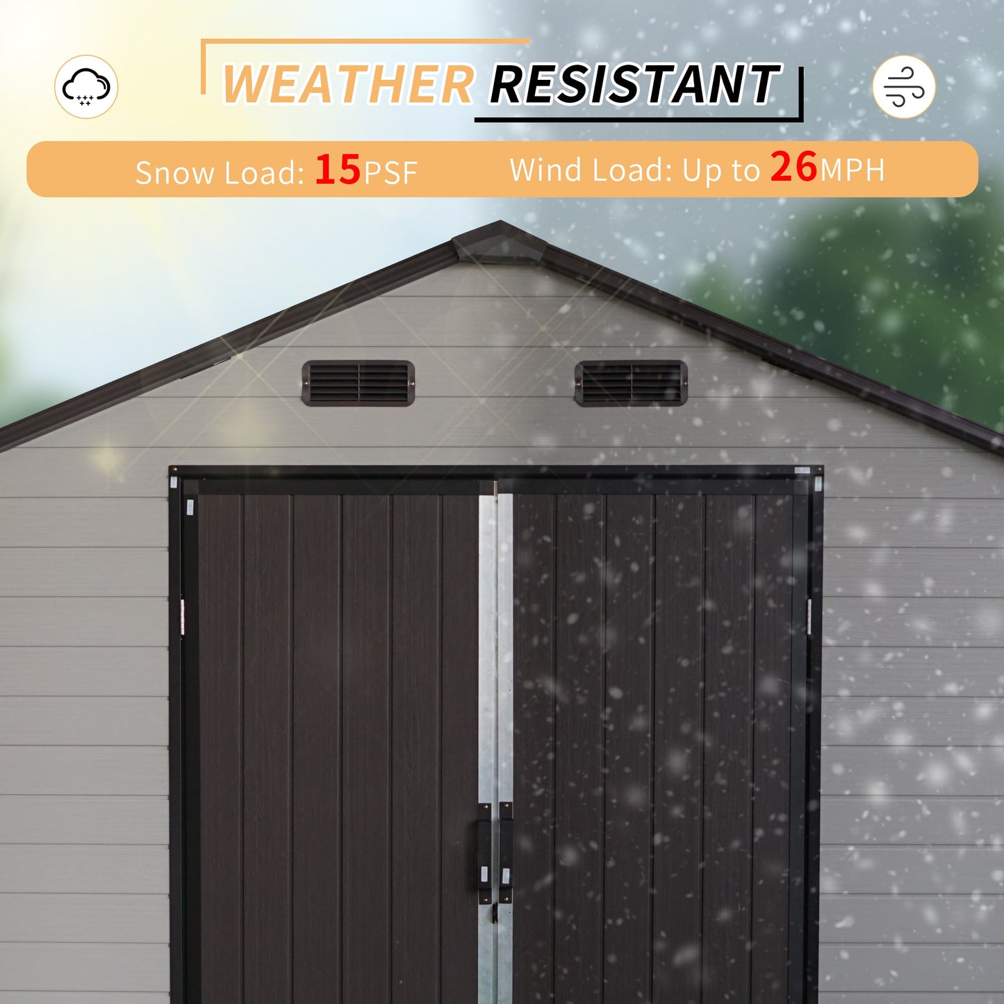 8x14 ft outdoor resin storage shed with windows, dark brown doors, gray siding by HouseOfZazla on Tampa Home & Garden Store
