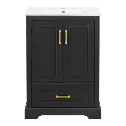 Unique Piece Furniture vanity with sink in black cabinet, 1 drawer and 2 doors, hardware on Tampa Home & Garden Store