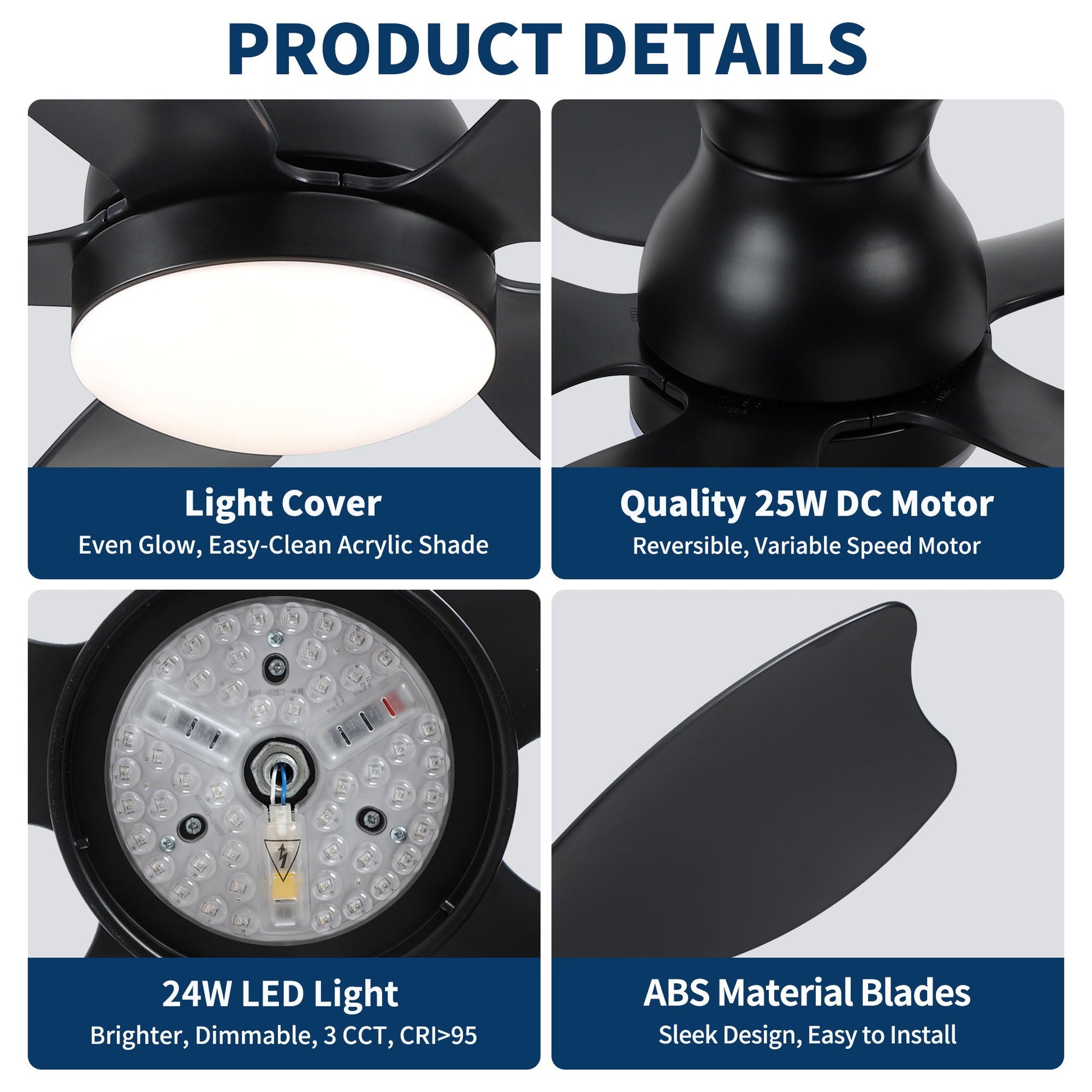 Low Profile Flush Mount Ceiling Fan with Light by HouseOfZazla, black finish, ABS blades on Tampa Home & Garden Store