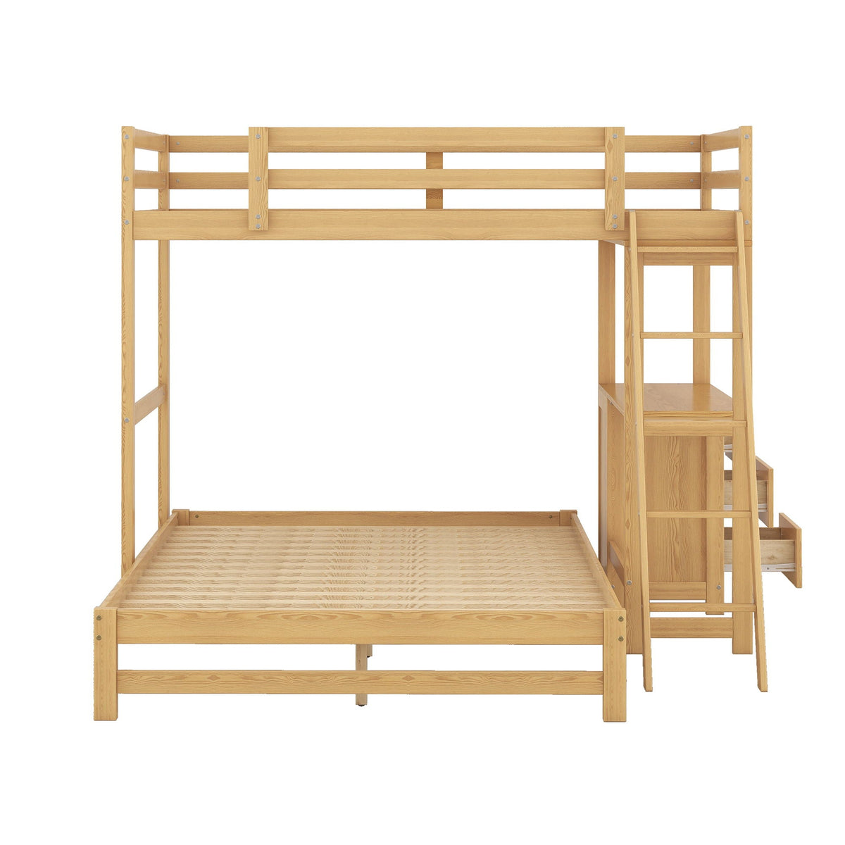 Bunk bed with built-in desk and 3 drawers in natural oak wood by HouseOfZazla on Tampa Home & Garden Store