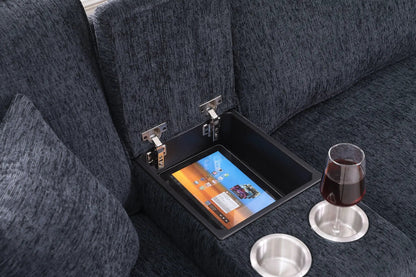 Gina sectional sofa with ottoman in black fabric, 2-piece set by Unique Piece Furniture on Tampa Home & Garden Store