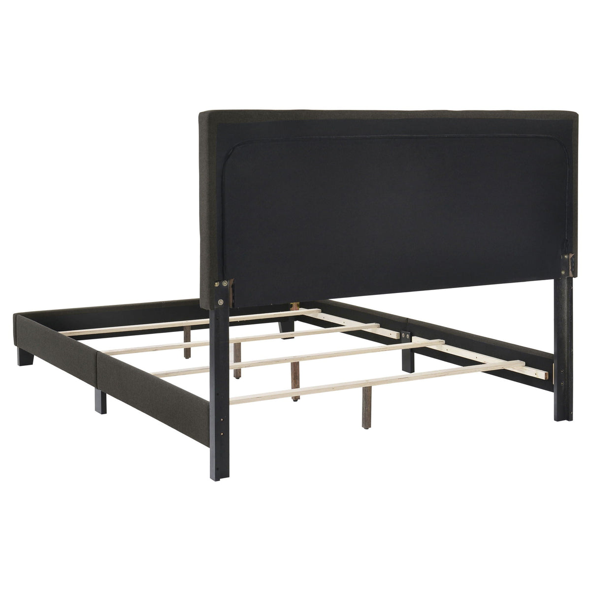Tufted panel bed with charcoal button tufted headboard, platform design by HouseOfZazla on Tampa Home & Garden Store