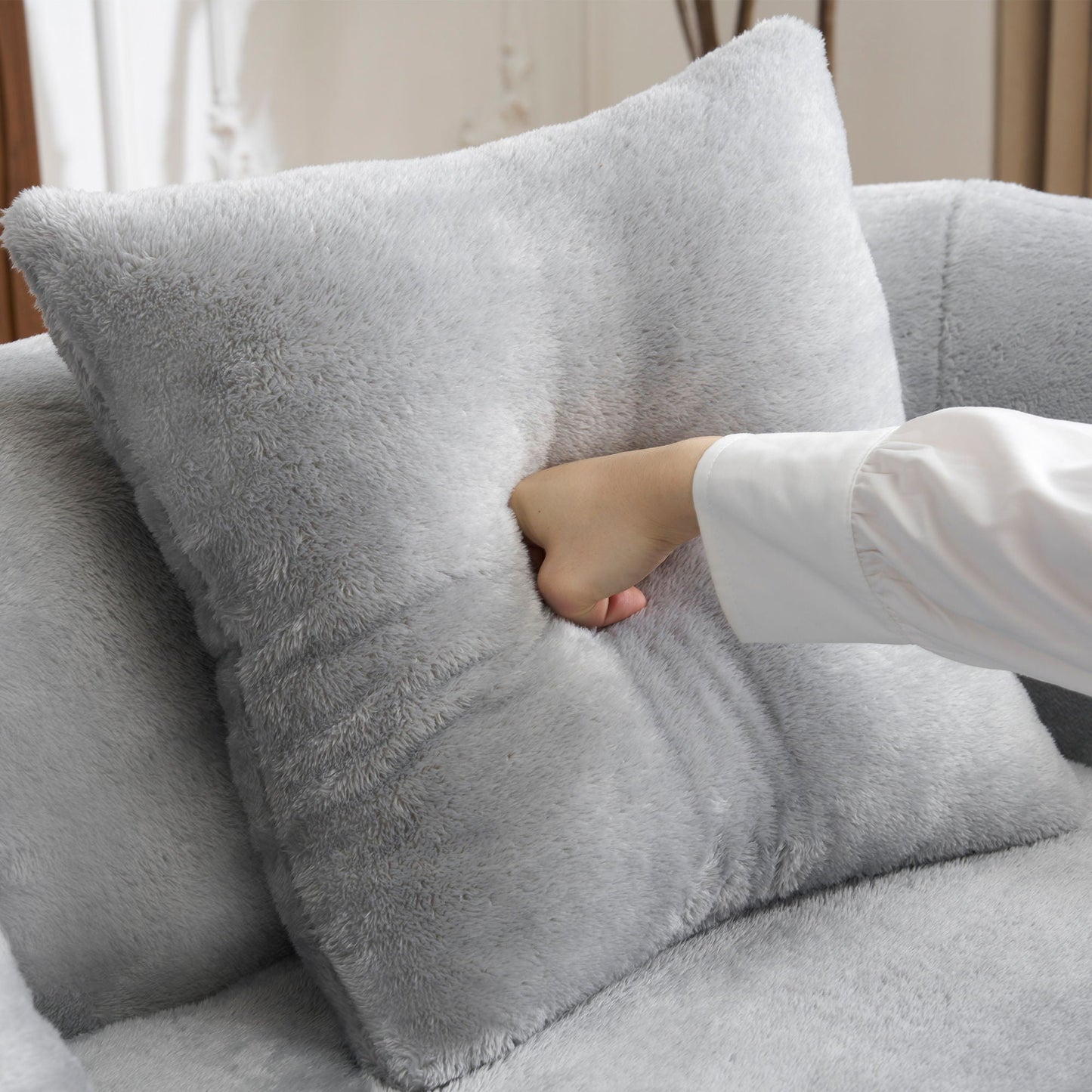 Modular L-Shape Sectional Sofa With Curved Chaise in soft gray plush fabric HouseOfZazla on Tampa Home & Garden Store