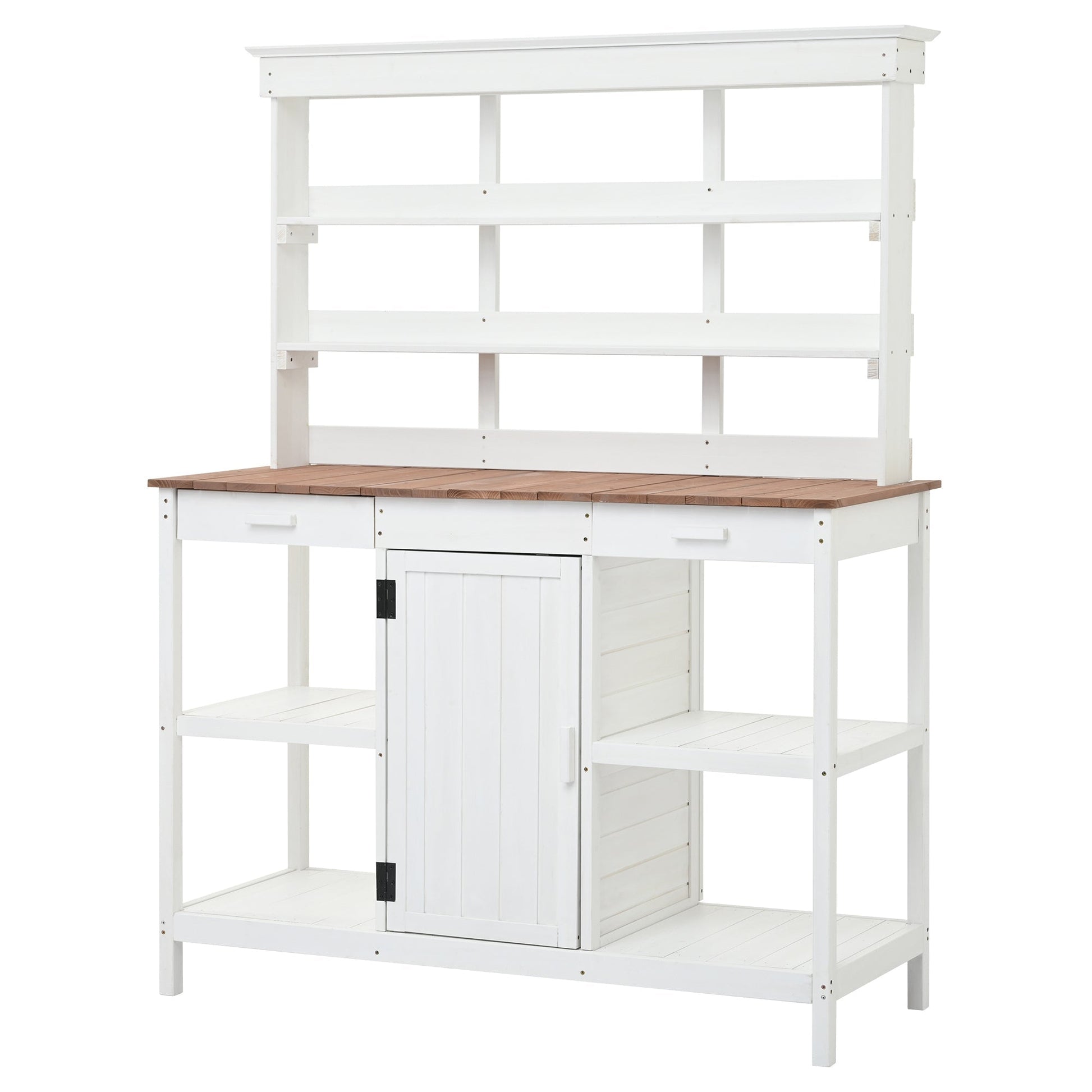 Topmax 66in Outdoor Farmhouse Potting Bench with wood top and white frame HouseOfZazla on Tampa Home & Garden Store