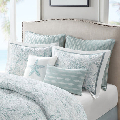 Comforter Set White King by HouseOfZazla teal starfish pattern with coordinating pillows on Tampa Home & Garden Store