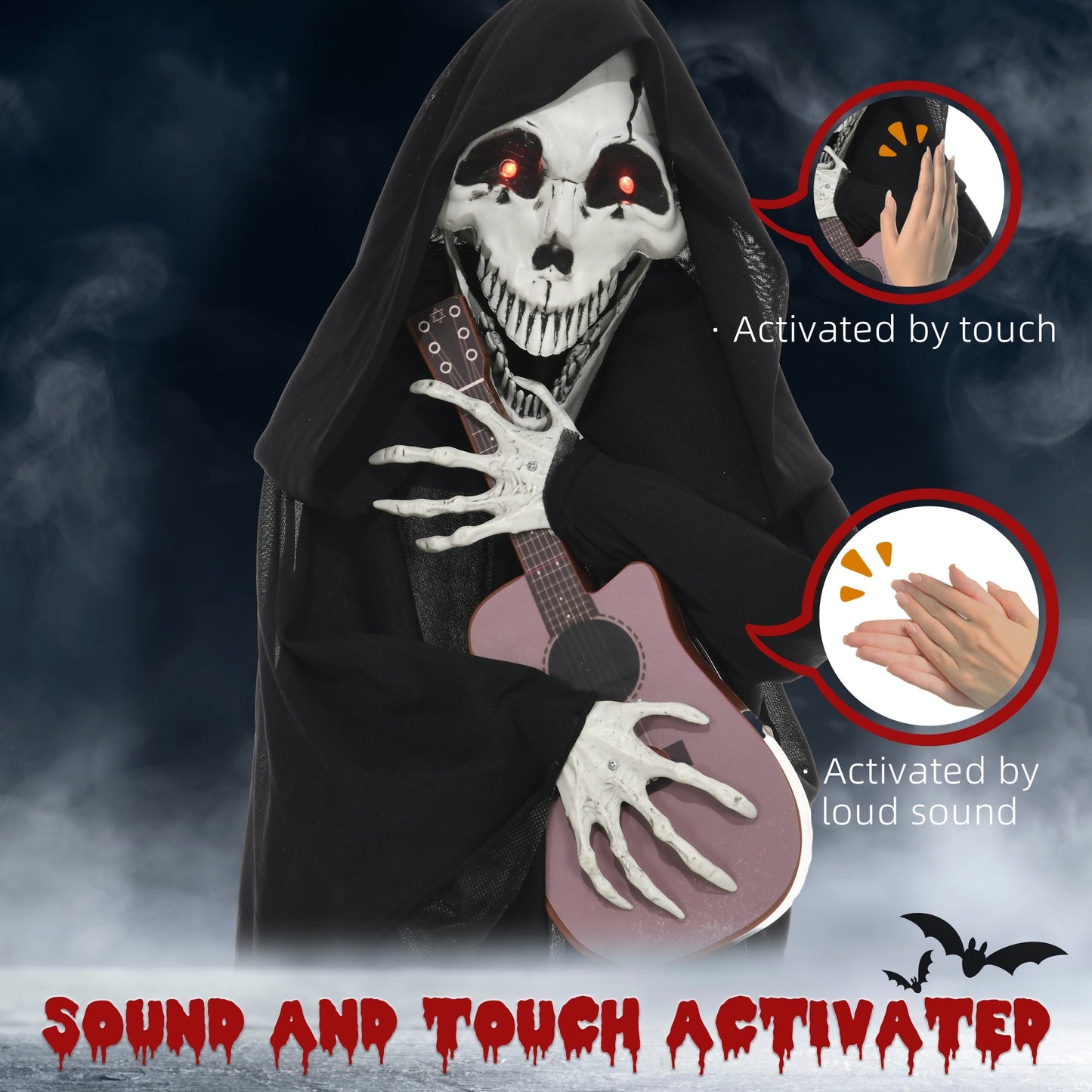4.3' Animated Grim Reaper Guitarist HouseOfZazla chair with motion and sound activation on Tampa Home & Garden Store