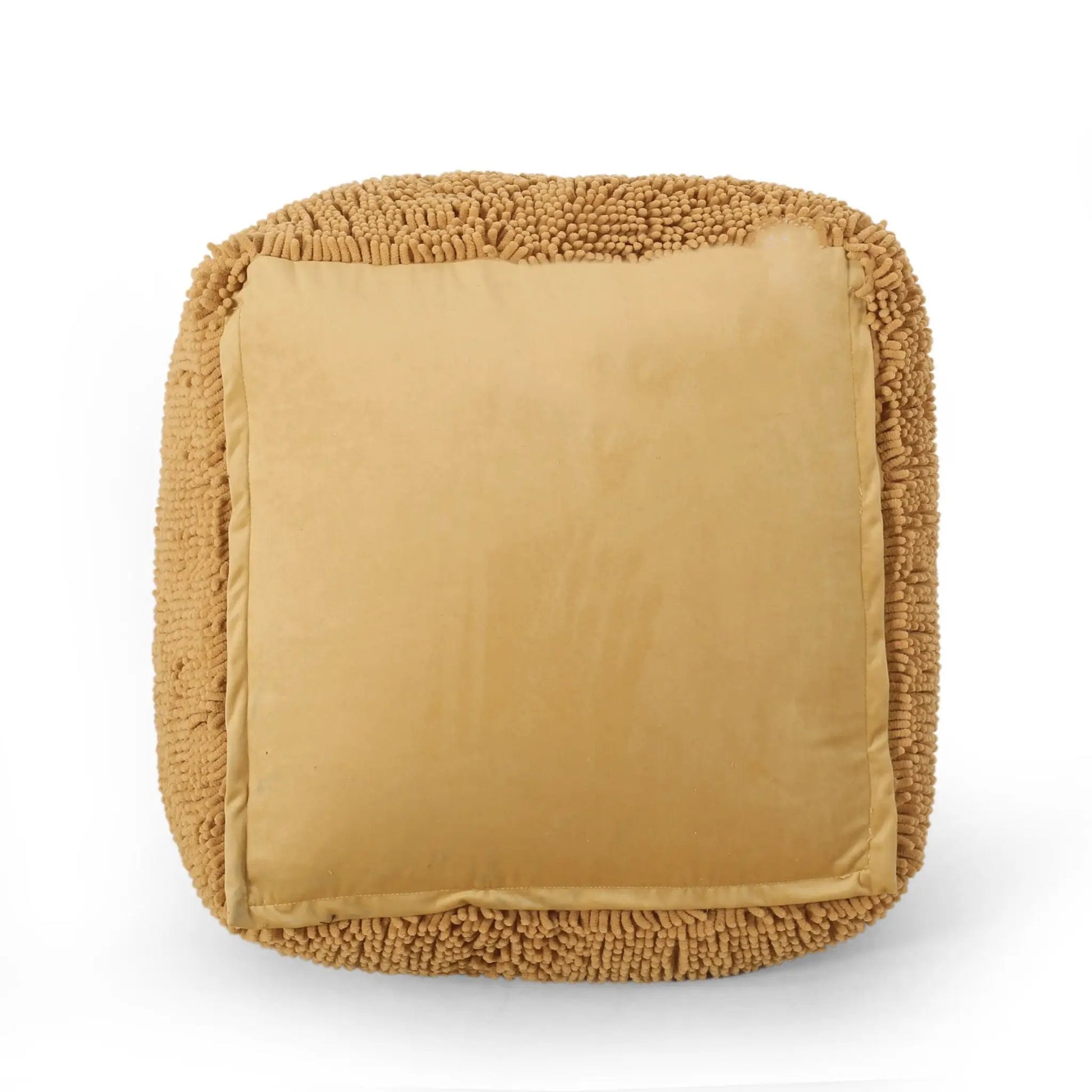 Spongy Square Pouf Soft Seating in beige with plush shaggy chenille sides on Tampa Home & Garden Store