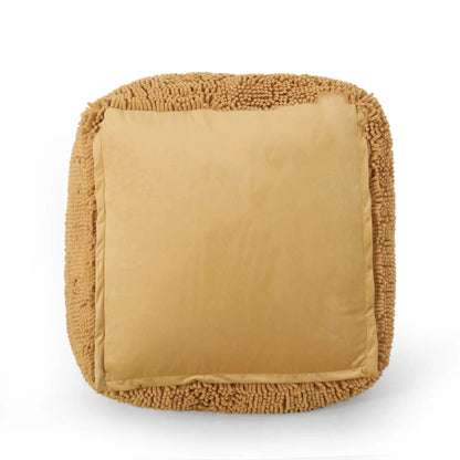 Spongy Square Pouf Soft Seating in beige with plush shaggy chenille sides on Tampa Home & Garden Store