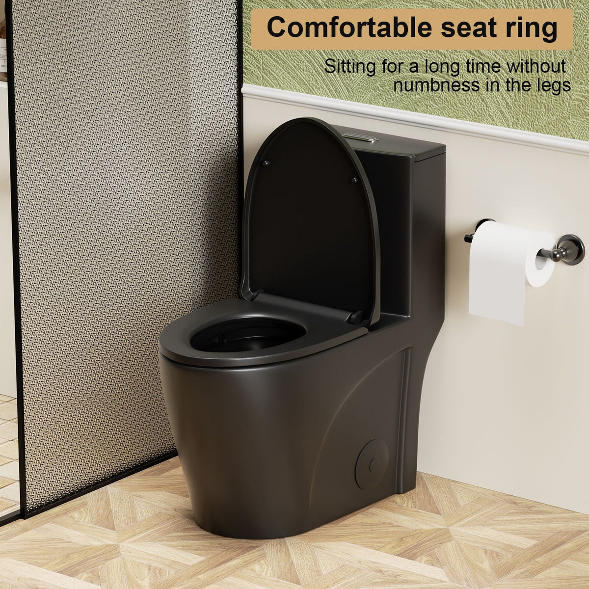 Black 1-piece toilet with Tornado Flush dual flush and ADA height in a modern bathroom on Tampa Home & Garden Store