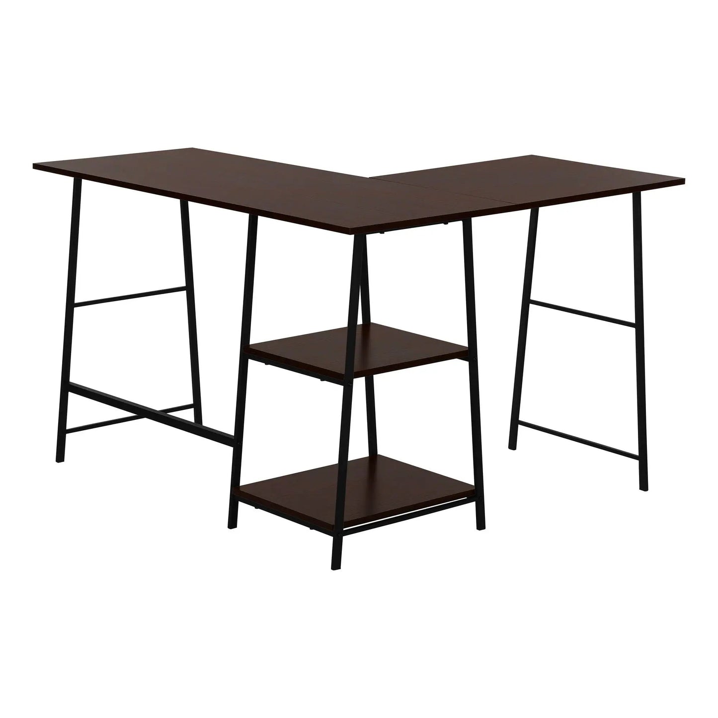 Corner desk in dark wood with black metal legs, L-shaped workstation Unique Piece Furniture on Tampa Home & Garden Store