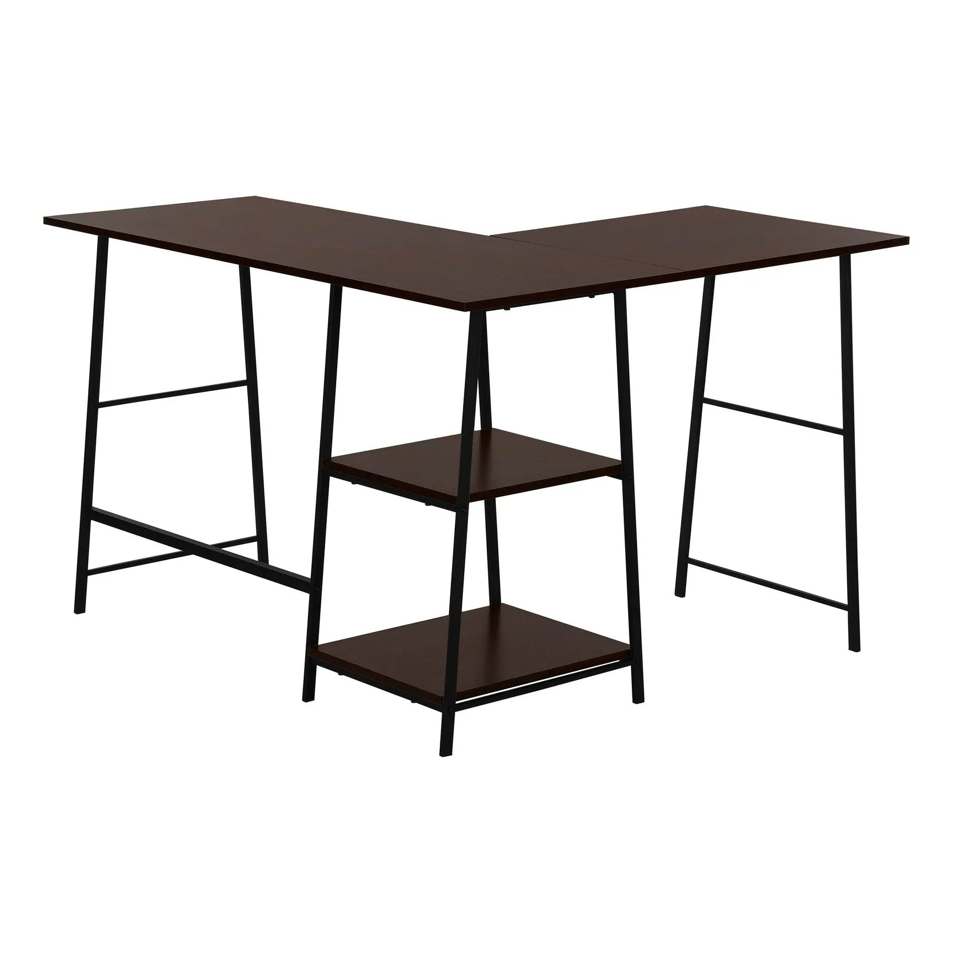 Corner desk in dark wood with black metal legs, L-shaped workstation Unique Piece Furniture on Tampa Home & Garden Store