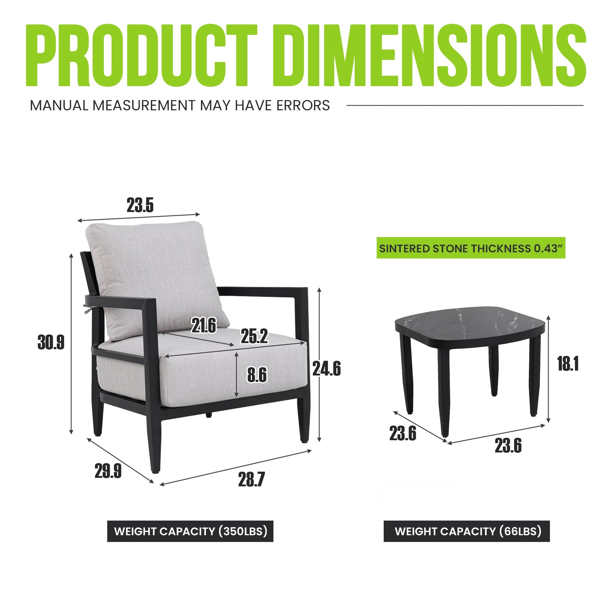 3PC Outdoor Aluminum Patio Set HouseOfZazla black frame light gray cushions marble-top table on Tampa Home & Garden Store