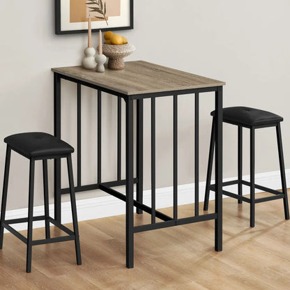 3 Piece Counter Height Dining Set with wood top and padded stools, black metal frame on Tampa Home & Garden Store