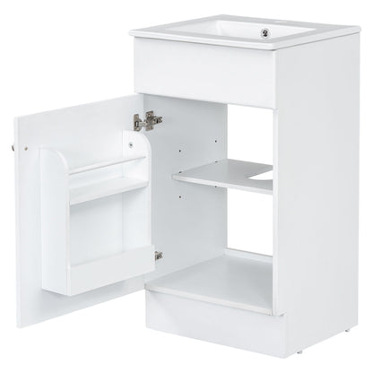 White bathroom vanity with sink and adjustable shelf, open cabinet shown HouseOfZazla on Tampa Home & Garden Store