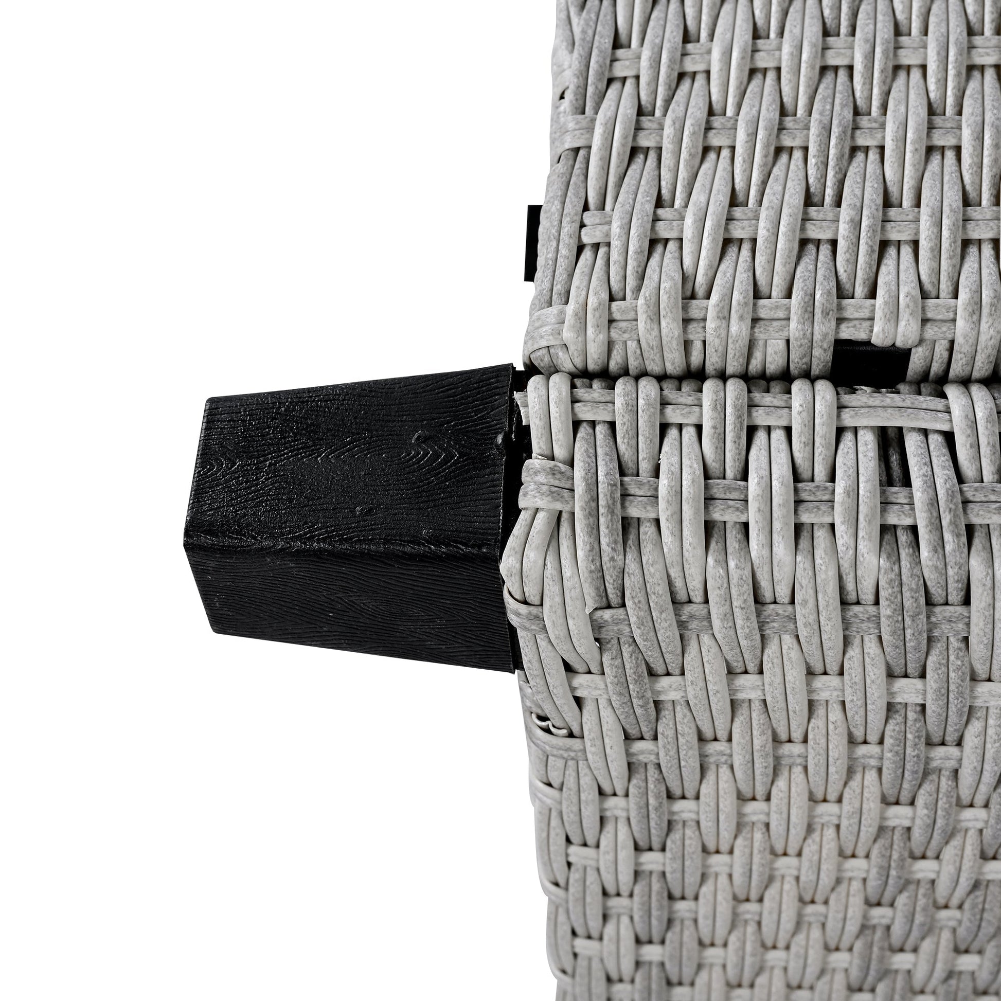 Tomax 5-Piece Outdoor Rattan Sofa Set with gray wicker weaving and black wooden armrest on Tampa Home & Garden Store
