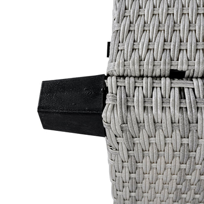 Tomax 5-Piece Outdoor Rattan Sofa Set with gray wicker weaving and black wooden armrest on Tampa Home & Garden Store