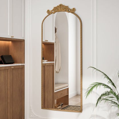 Vintage arched full-body mirror with carved bronze applique on Tampa Home & Garden Store