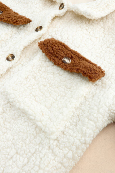 Women cute sherpa jacket with suede patches, button closure and collared neck Stevvex on Tampa Home & Garden Store