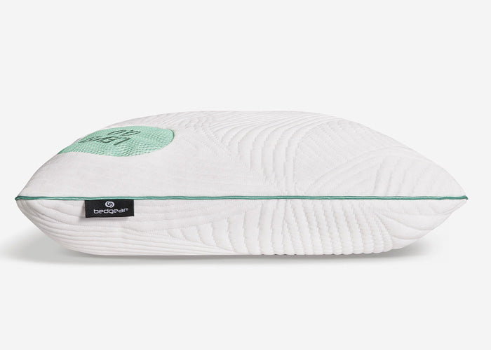 BedGear Level Cuddle Curve Pillow backrest pillow, white quilted cover with mint piping, on Tampa Home & Garden Store