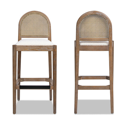 Curved back cane bar stools set of 2 with natural cane weave and brown wood frames on Tampa Home & Garden Store