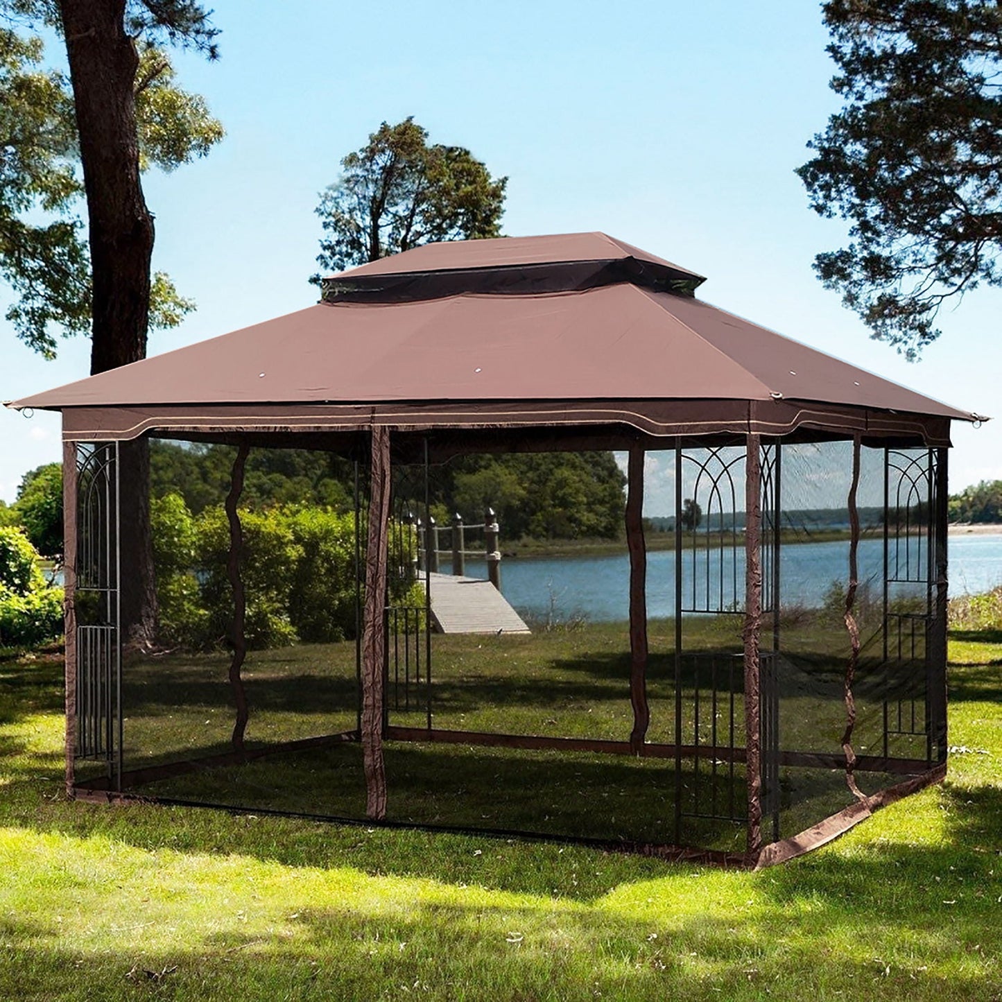 13x10 Outdoor Gazebo Canopy With Double Roof