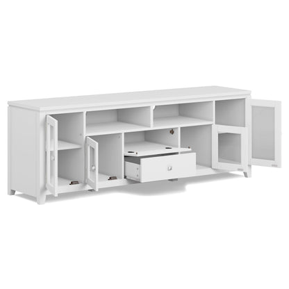 Wide handcrafted solid wood media stand with open shelves and drawers by HouseOfZazla on Tampa Home & Garden Store
