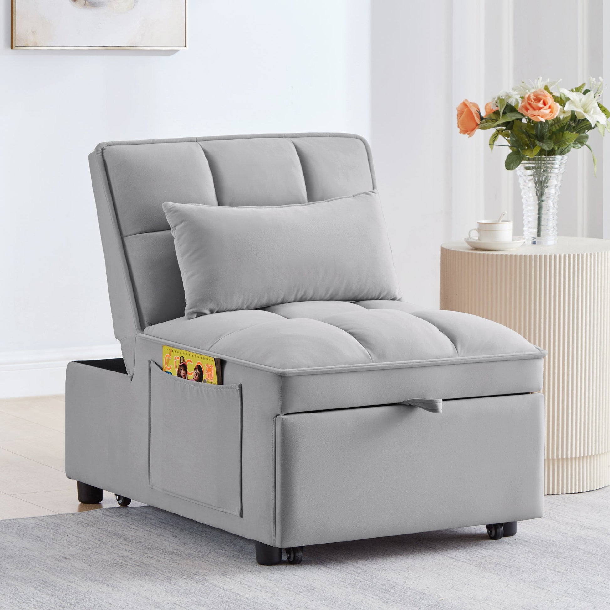 4 in 1 Multi-Function Single Sofa Bed with Storage Pockets Gray HouseOfZazla sofa with pockets on Tampa Home & Garden Store