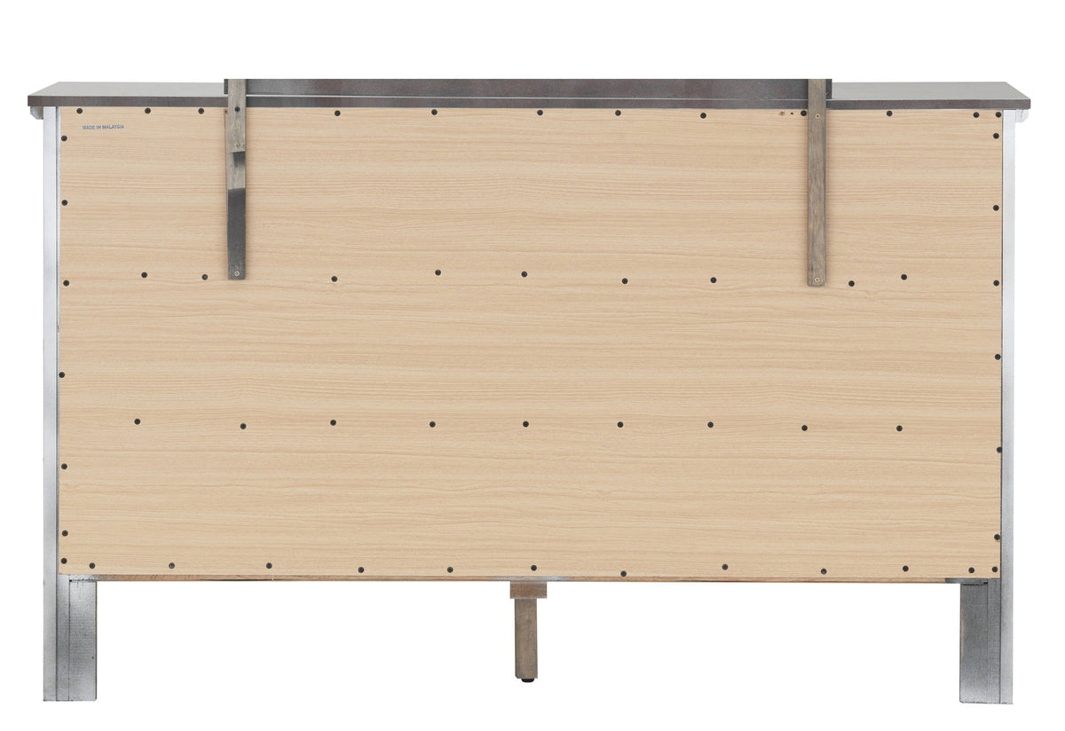 Primo Dresser back view with natural wood panels, metal frame and braces on Tampa Home & Garden Store
