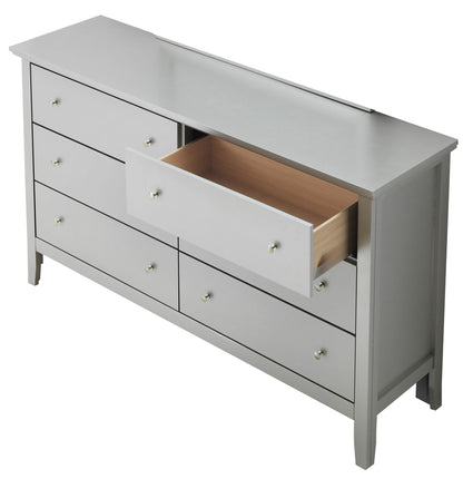 Primo dresser gray metallic with hardwood frame and French dovetail drawers 6-drawer with silver knobs on Tampa Home & Garden Store