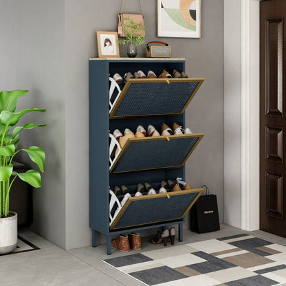 Rattan 3 Door Shoe Rack Cabinet for Entryway