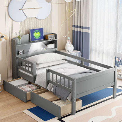 Platform Bed with LED Light and 2 Drawers