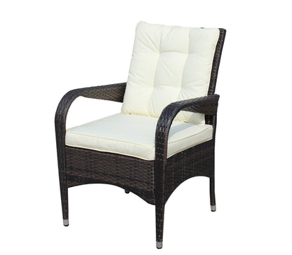 Liberatore outdoor dining chair with beige cushion and dark wicker frame on Tampa Home & Garden Store