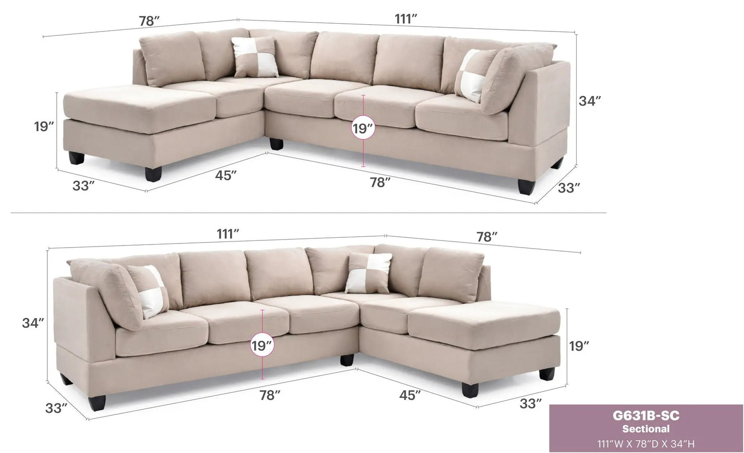 Malone Comfort Sectional Right or Left Chaise
