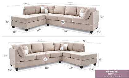 Malone Comfort Sectional beige fabric sofa with chaise by HouseOfZazla on Tampa Home & Garden Store
