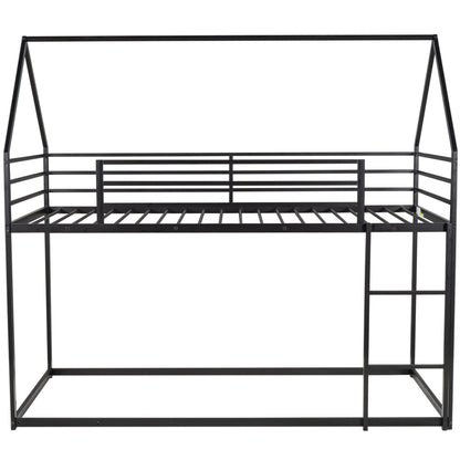 HouseOfZazla bunk bed frame with built-in ladder in black metal on Tampa Home & Garden Store
